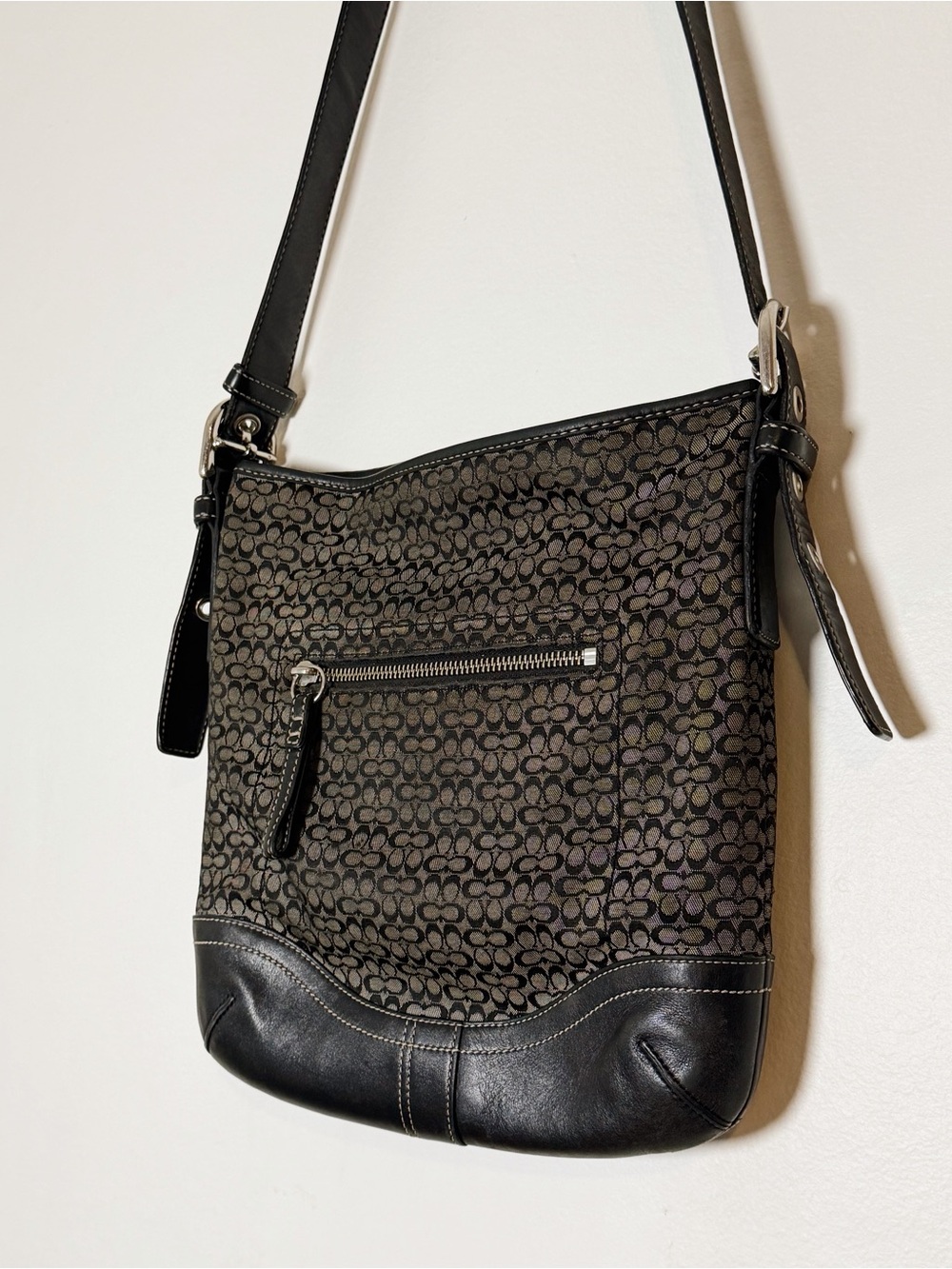 Coach Y2K Black Signature Jacquard Leather Crossbody Bag - vintage 2000s